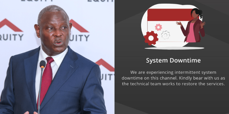 A-photo-collage-of-Equity-Bank-Group-CEO-James-Mwangi-and-System-downtime-message-PHOTOEquity-Bank-Kenya